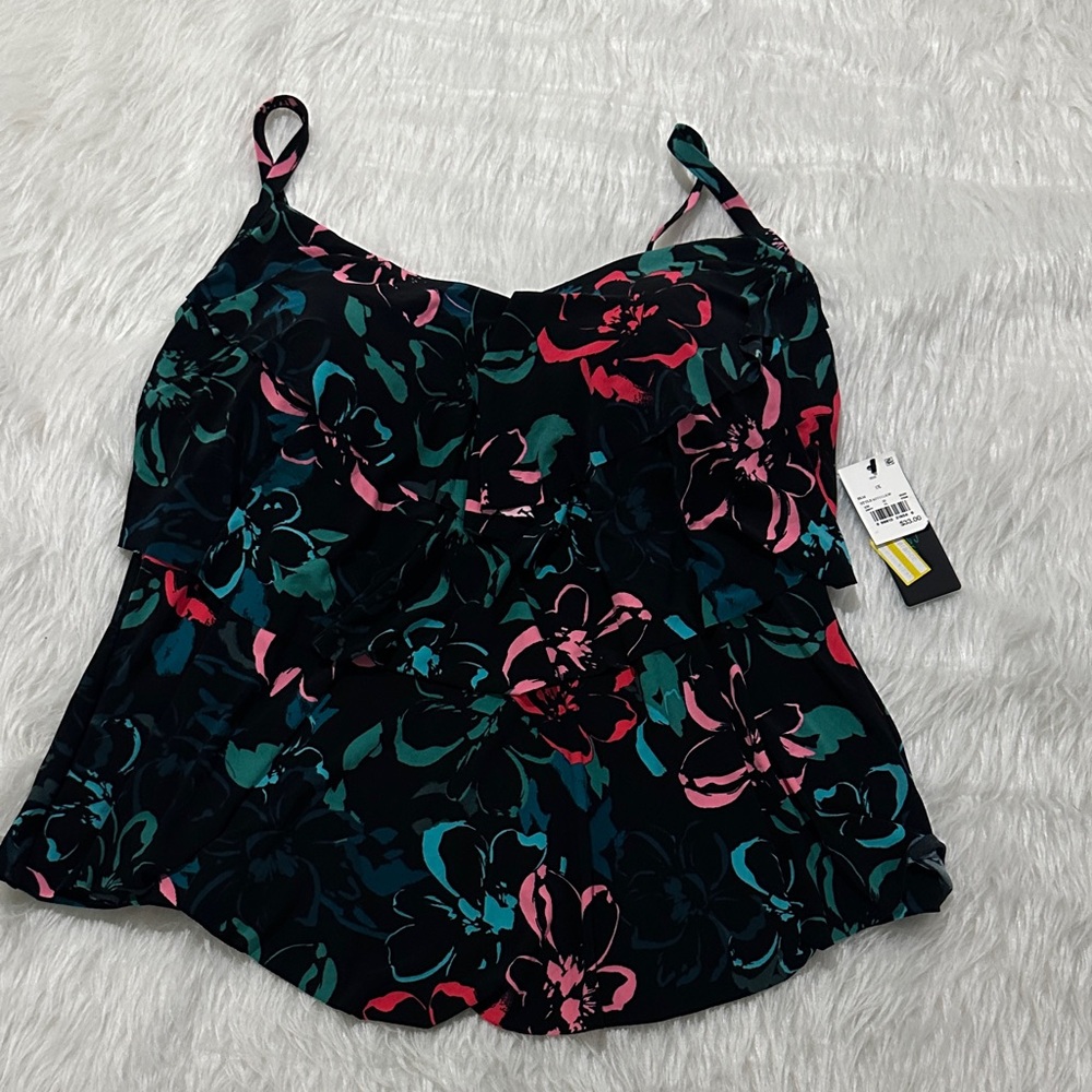 Aqua Green Floral Bikini Top - Black, Pink, Green